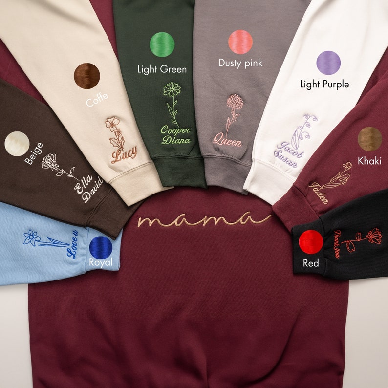 50% OFFđ„Custom Mama Sweatshirt with Mama Birth Flowers & Kids Names on Sleeve