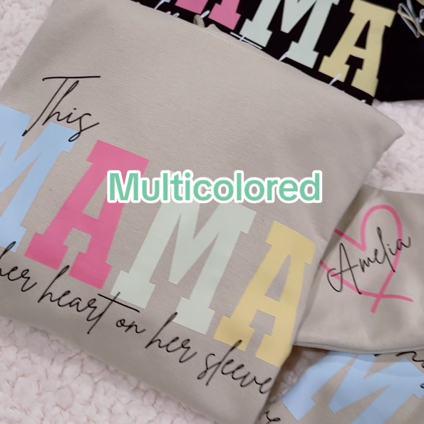 50% OFFđ„Personalized Mama Wears Her Heart On Her Sleeve Sweatshirt