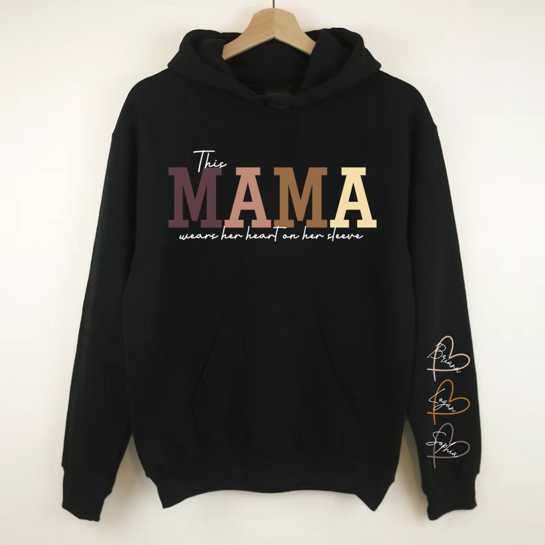 50% OFF🔥Personalized Mama Wears Her Heart On Her Sleeve Sweatshirt