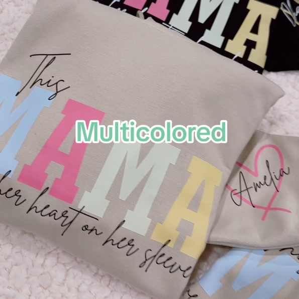 Personalized MAMA Wears Her Heart On Her Sleeve Sweatshirt