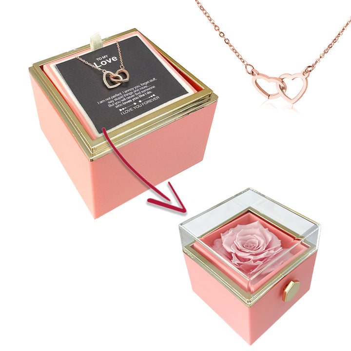 Eternal Rose Box with Engraved Heart Necklace💕Real Rose